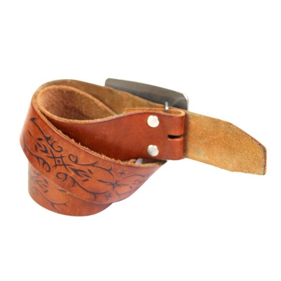 Express TOOLED BROWN REAL LEATHER 1 1/2"Wd DRESS CASUAL WOMEN'S BELT Size L (R76 - Picture 4 of 12